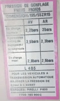 7700780900C - Autocolante "Pression pneus" FR (PIRELLI P600)
